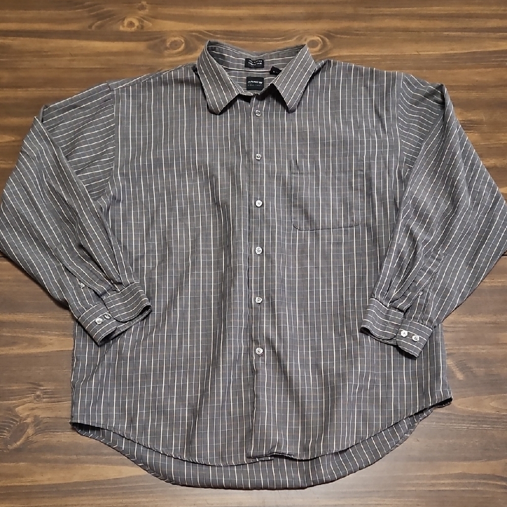 Arrow Gray Striped Casual Button Down Shirt